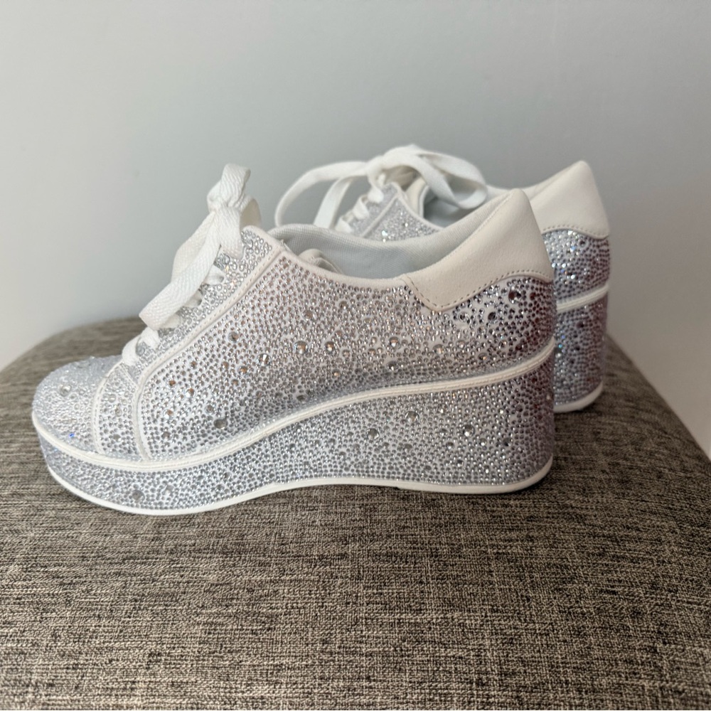 White Crystal Platform Lace-Up Sneakers - Women - Picture 2 of 5